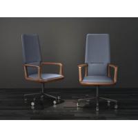 China Modern Solid Wood Desk Chair With Wheels Leather Seat Blue Color on sale