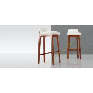 Wholesale modern white genuine leather Bar Stools with wooden feet