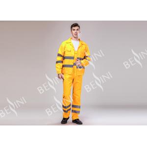 China 80% Polyester 20% Cotton Twill Safety Work Clothes High Visable Orange Jacket Bib Pants Suit supplier