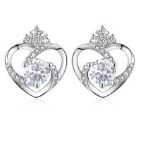 China 11x9.5mm 1.5g Sterling Silver Heart Earrings 3A Silver Heart Studs SGS on sale