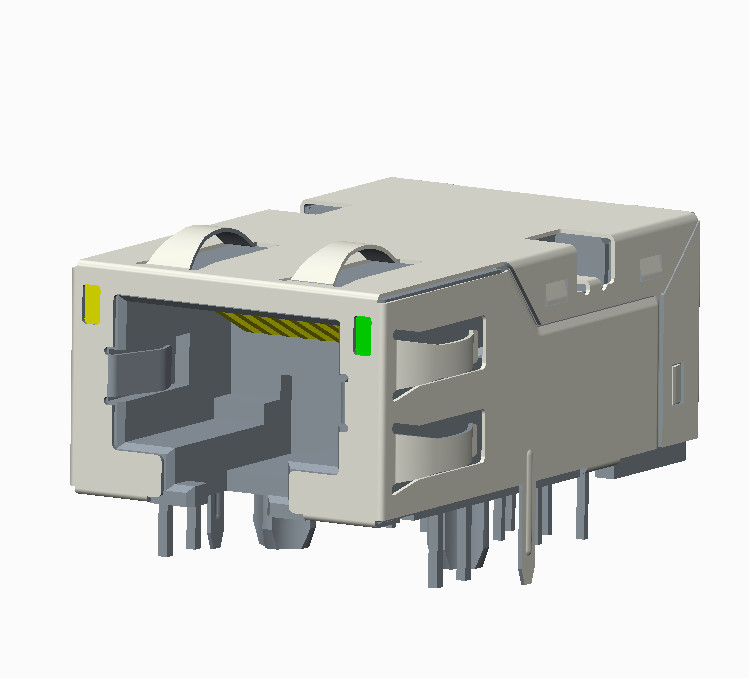 RJ45 Connector 10G with light and shield, TAB-DOWN L=28.57mm
