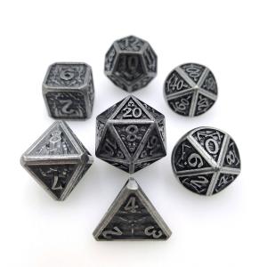 Anti Wear Sturdy Metal RPG Dice Cuprum Polyhedral Dice Set Black And White