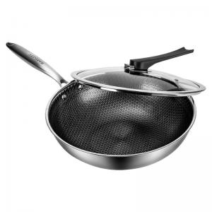 Double Side 32cm Stainless Steel Frying Pan Honeycomb Non Stick Pan 1.35kg Anti Abrasion