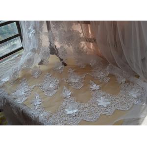 China Ivory Embroidery Corded Sequin 3D Floral Lace Fabric For Bridal Wedding Dress supplier