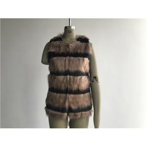 Brown And Black 2 Tone Ladies Faux Fur Jacket Collarless Neck For Female TW755100