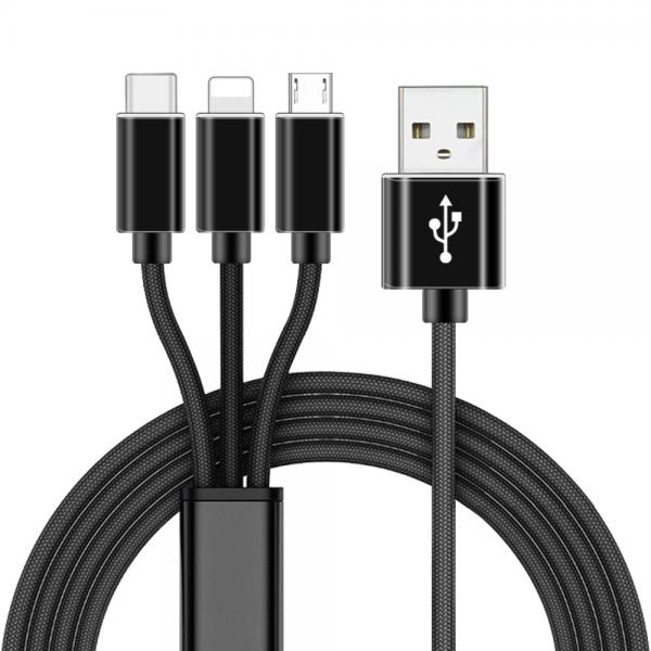 Cloth Braided 3 In 1 USB Charging Cable / Phone 8 Pin Type C Micro USB Cable