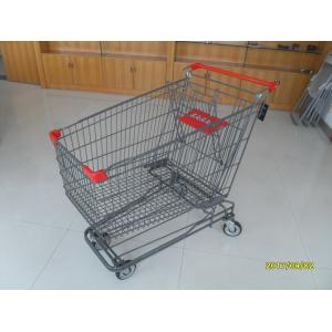 China 210L Asian Type Wire Shopping Trolley Wiht 4 Swivel 5 Inch Casters And Grey Powder Coating supplier