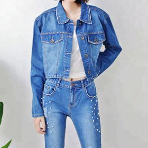 China Custom Casual Womens Short Jean Jacket , Slim Fit Jeans Coat For Ladies supplier