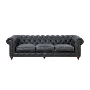 China Royal Style Grey 3 Seater Leather Sofa High Resilient Foam Strong Solid Wood Frame Inside wholesale
