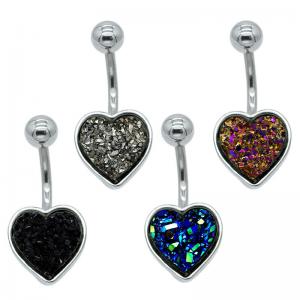 Hypoallergenic Belly Button Rings Rainbow Crystal Love Heart Dangle Navel Jewelry