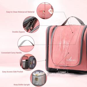 Hanging Toiletry Bag for Women,Pink Makeup Travel Bathroom Bag,Waterproof Medium Ladies Travel Toiletry Bag