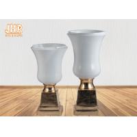 China Glossy White Modern Fiberglass Planters Centerpiece Table Vases Gold Leaf Pedestal Base on sale