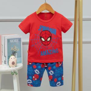 China Spider Man Head Children'S Shorts And T Shirt Pajamas / Childrens Cotton Pajamas supplier