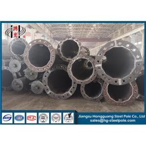 Steel Flange Connection Type Electrical Power Pole , Galvanized Pole With Anchor Bolt