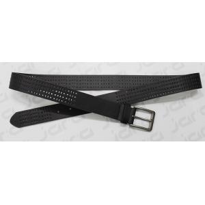 China Old Silver Buckle Black PU Belt For Mens With Punching Patterns Decoration supplier