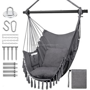 China 100*130cm 320g Polyester-cotton Hanging Rope Swing Hammock With Two Pillows on sale