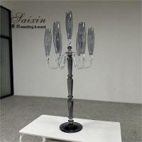 China ZT-593B Saixin Large 7 Arms Crystal Candelabra Chic Smoke Gray Colored For Wedding Centerpieces on sale