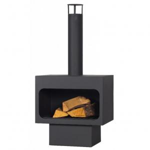 Black Freestanding Garden Fireplace Carbon Steel Wood Burning Outdoor Chiminea