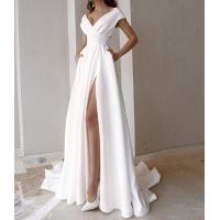 China Custom Clothing Factory China Women'S Ruffled Hem Solid Color Maxi Evening Gown Dress With Slit on sale