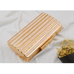 China Hardware Box Rose Gold Clutch Bag , Glitter Champagne Color Evening Clutch Purse supplier