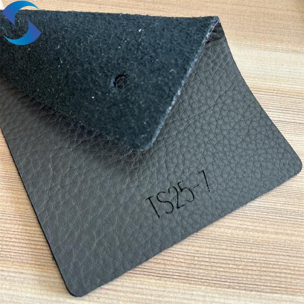 Soft Or Hard Hand Feeling PVC Leather Fabric For Sofa Black Brush Backing Lychee Pattern Embossed Artificial Leather Fabric