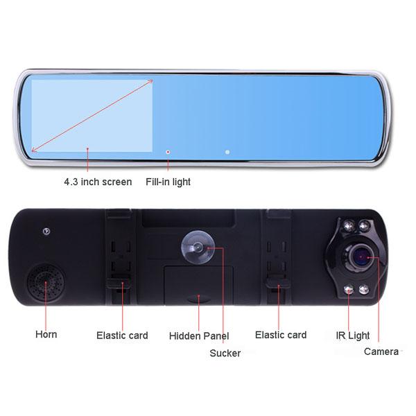 DV700D Car Rearview Mirror Camera Super Night Vision HD 1280*720P 140 Degree Wide Angle Lens G-Sensor DVR Dual Lens