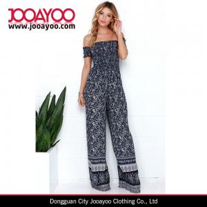 China Womens Fashion Wear Strapless Wide Legs Navy Blue Paisley Print Jumpsuits on sale 