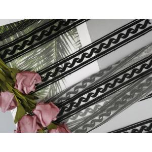 Nylon Linear Geometric Black Embroidered Lace Fabric