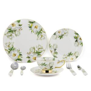 China 8pcs Green Bone China Dinnerware Sets With Beautiful Printing Oven Safe supplier