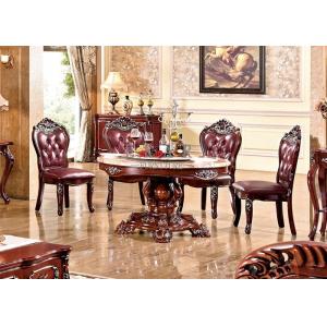 wood round carved marble top dining room table
