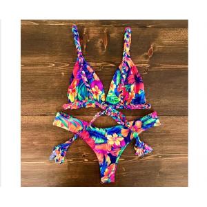 China 2019 Ruffle Women Swimsuit Cross Bandage Swimwear Push Up Bikini Set Beach supplier