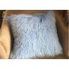 China Mongolian fur pillow Sky Blue Luxury Long Sheep Fur Couch Pillow in Hotel wholesale