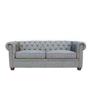 Chesterfield Three Seater Fabric Sofa Classic Buttons Timber Legs 2 3 Seater Sofa Grey