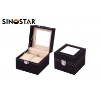 China Mens Black Leather Double Watch Box Display Glass Top Jewelry Case Organizer on sale