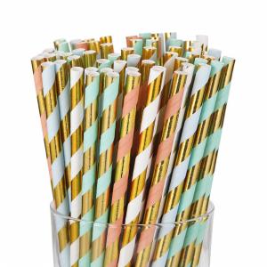 Gold Foil Jumbo Paper Straws , Eco - Friendly Paper Straws For Restaurants