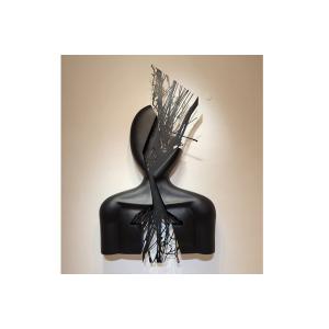 China 145cm H Fiberglass Abstract Figure Wall Art Sculpture Black Matt Finish supplier