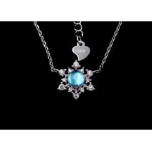 Glaze Plated Rose Gold Stone Necklace Snow Shape Azure 925 Silver