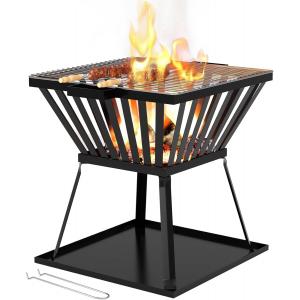 Outdoor Heating Trapezoid Metal Wood Burning Firepit Stove with BBQ and Picnic Finish