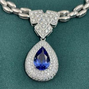 CZ Corundum Blue Sapphire Stone Pendant Round Shape For Girlfriend