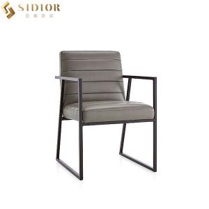 China Luxury Metal Frame Leather Restaurant Chairs 82cm Grey Pu Dining Chair supplier