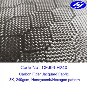 China Honeycomb / Hexagon Pattern 3K Carbon Black Fiber Jacquard Fabric supplier