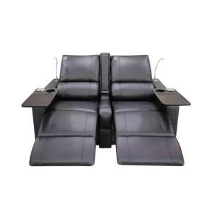 Faux Leather Power Home Theater Recliner Sectional Sofas With Raised Armrest Black