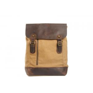 CL-530 Khaki Vintage Design Top Quality Leather and Canvas Bag Backpack