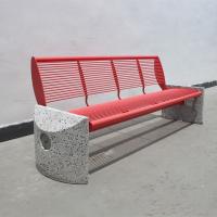 China 3 Seater Outdoor Steel Park Benches Seats With Backrest Cement Stone Base on sale