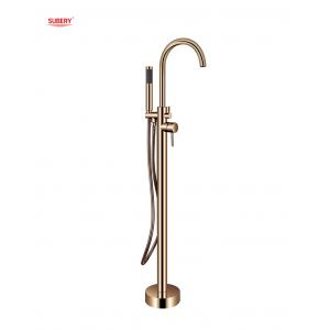 OEM Single Lever Free Standing Tub Faucet Floor Mount With Diverter Rose Golden Brass