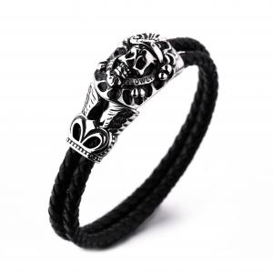 China Man's leather bracelet man's stainless steel skull magnetic clasp bracelet supplier