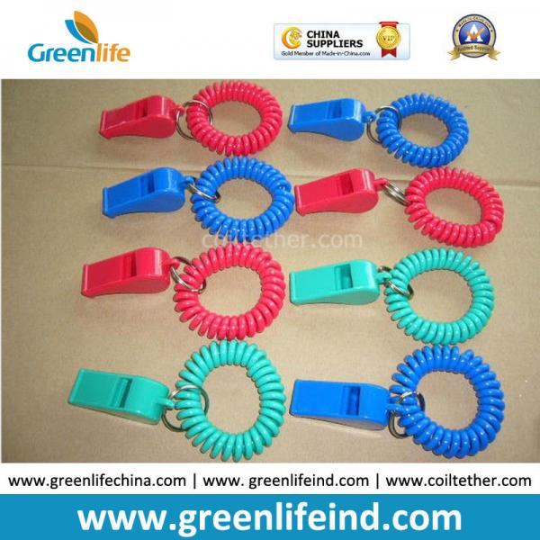 Red/Blue Plastic Wrist Band Coil Loop with Plastic Alerting Whistles