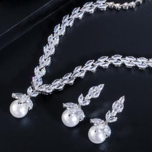 Pearl Necklace Set Earrings Rings Women CZ Wedding Jewelry Sets 2021 NewWedding Jewelry Sets