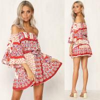 China Summer Dresses Women Boho Printed Off Shoulder Mini Dress on sale