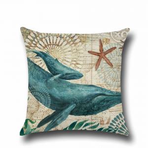 Sea Life Decorative Throw Pillow Covers 18"x 18" , Faux Linen Coastal Whale Cushion Cases for Bed and Couch